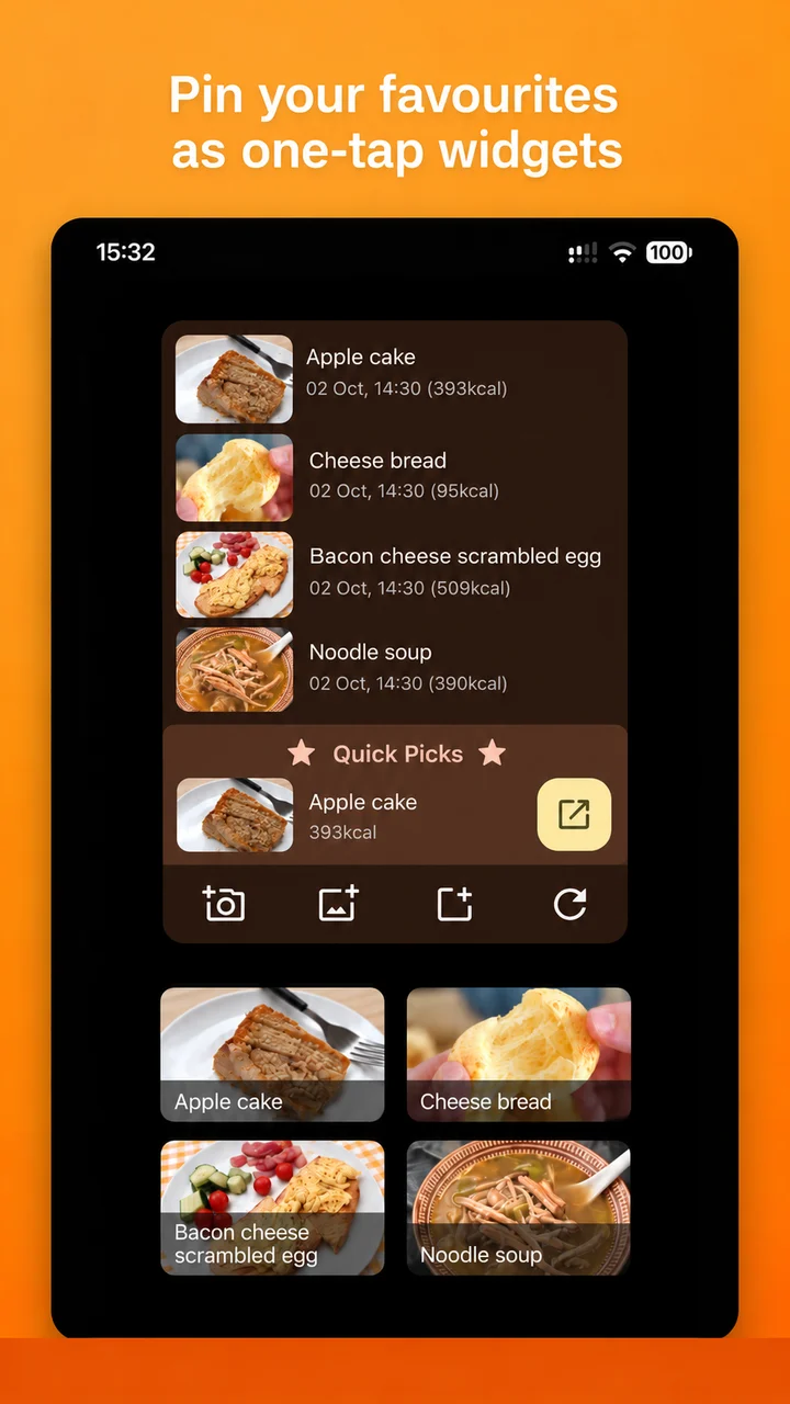 Home screen widgets for logging favourite meals in one tap